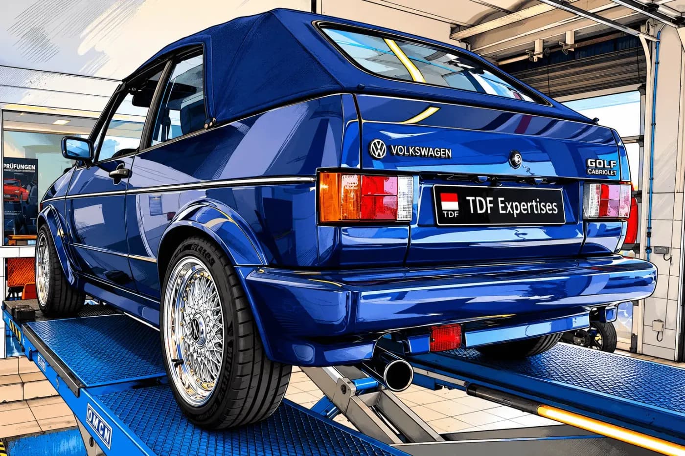 Volkswagen Golf Cabriolet sur pont élévateur